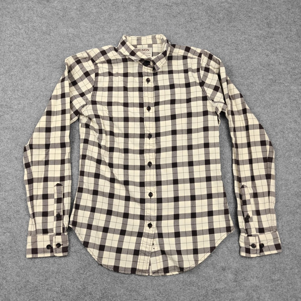 Filson Shirt Womens Small Brown Plaid 100% Cotton Button Up Long Sleeve Top